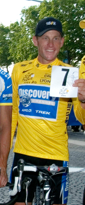 Lance Armstrong on the Champs Elysee in 2005 after winning 7 Tours in a row