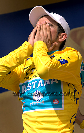 Alberto Contador overcome with emotion at 2010 Tour de France