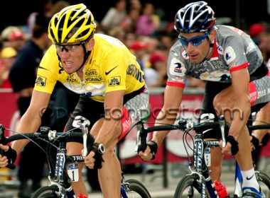 Armstrong & Hincapie racing on the Champs Elysee, 2003 Tour de France