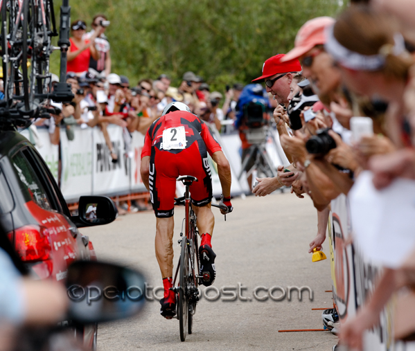 Fans lining the route near the finish