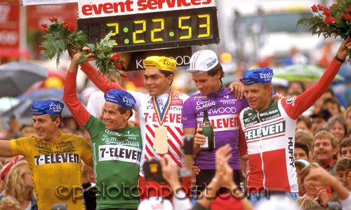 7 Eleven team waving in Boulder 1987