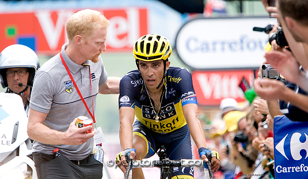 Contador helped at finish