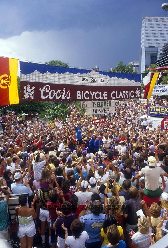 Dale Stetina amid crowds in Denver in the 1983 Coors Classic