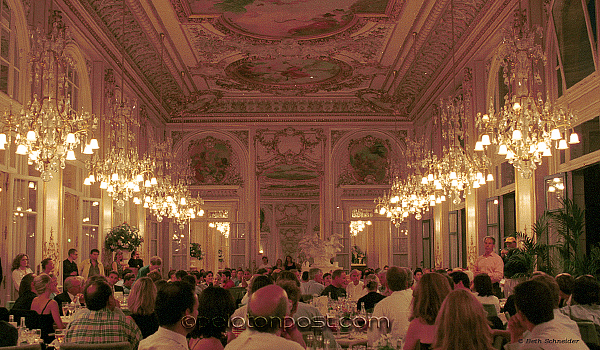 Weisel speaking at USPS 1999 Victory Party at Musee d'Orsay